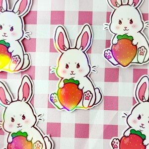 Strawberry Bunny - Rainbow Holographic Vinyl Sticker