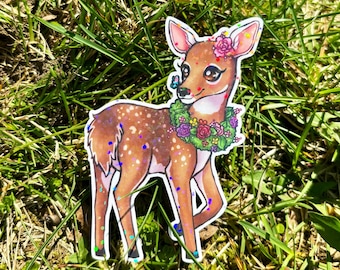 Spring Deer - Rainbow Holographic Vinyl Sticker