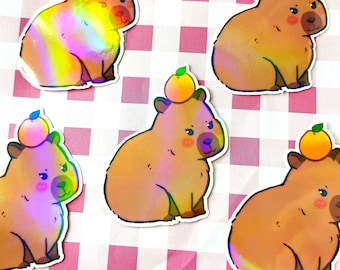Capybara Orange - Rainbow Holographic Vinyl Sticker