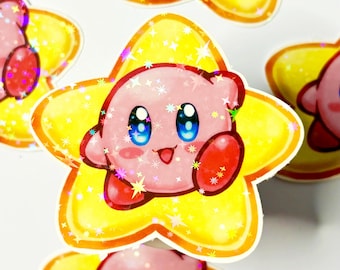 Pink Blob Star Sticker: Rainbow Holographic Vinyl Decal