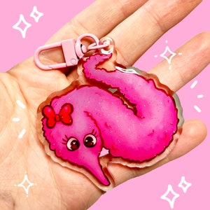 Cute Worm on a String Keychain - Double-sided Glitter Epoxy Charm