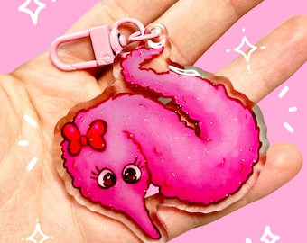 Glitter Worm on a String Keychain – Double-Sided Epoxy Charm
