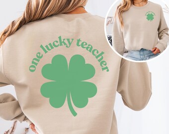 Cute Teacher Sweatshirt, Retro One Lucky Teacher Sweatshirt, Sand St Patricks Day Teacher Sweatshirt, Womens St Patricks Day Shamrock Shirt