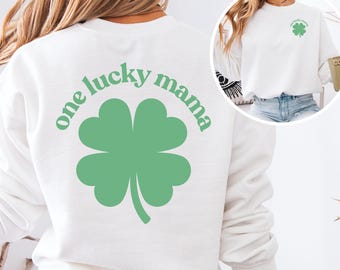 Lucky Mama Sweatshirt, Retro One Lucky Mama Sweatshirt, White St Patricks Day Mama Sweatshirt, Womens St Patricks Day Shamrock Shirt