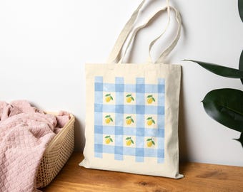 Lemon Print Tote Bag, Lemons Cotton Canvas Shopper Bag, Cute Summer Bag Gift for Her, Fruit Tote Bag, Mothers Days Gift, Spring Bag