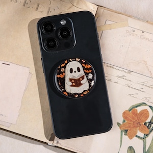 Halloween Ghost MagSafe Kindle Grip: Spooky Book Lover Phone Stand