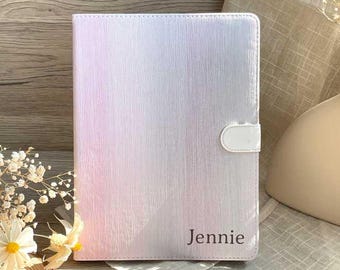 Étui pour iPad en cuir dégradé rose à rayures, couverture personnalisée pour iPad