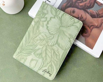 Retro Green Flower Leather Kindle Case, Personalized Kindle Case, All New Kindle Case, Paperwhite 6.8 case kindle 10th 11th Gen