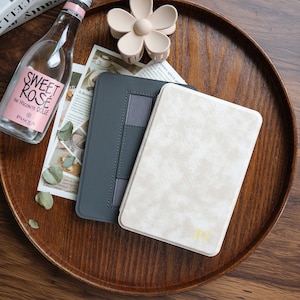 Personalized Beige Leather Kindle Paperwhite Case with Strap