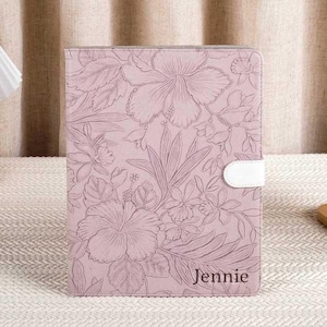 Retro paarse bloemen gepersonaliseerde lederen iPad-hoes 10e generatie hoes hoes iPad Pro11 12,9 10,2 9,7 inch mini6 2023 iPad Air 5,4