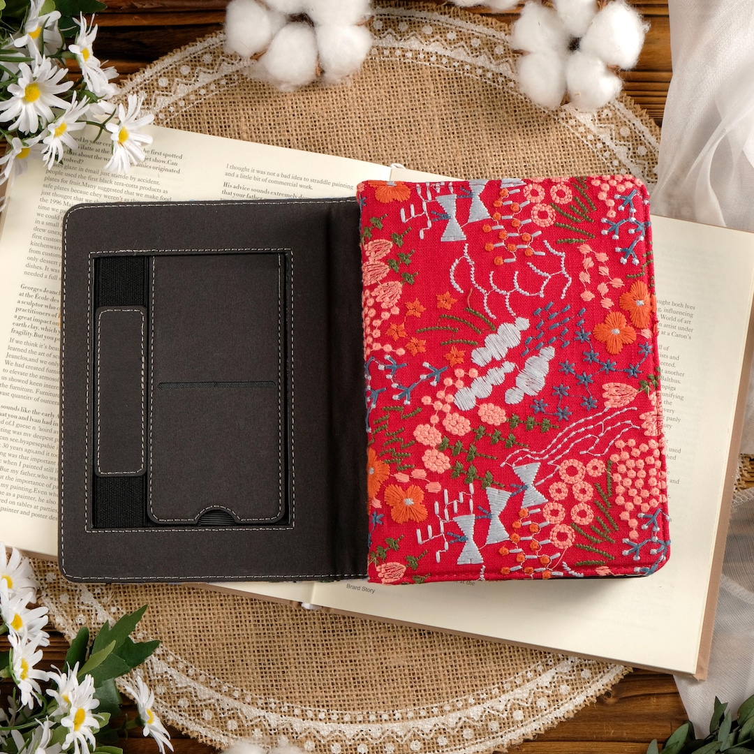 Red Embroidered Floral Kindle Case for Kindle Paperwhite 6 With Stand ...