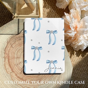 Clear Kindle Case: Blue Bows, Auto Wake/Sleep, Bookish Gift