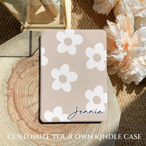 Cream White Flowers Kindle Case with Hand Strap: Book Lover Gift
