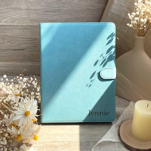 Personalized Blue Leather iPad Case: Solid Color Cover