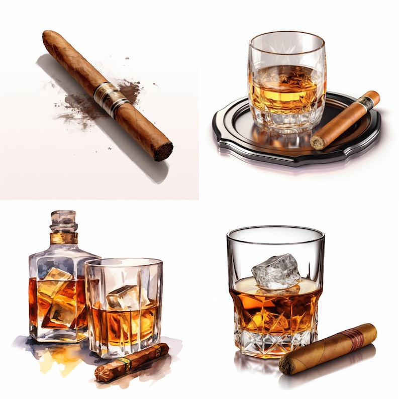 Bourbon and Cigar Clip Art - Etsy