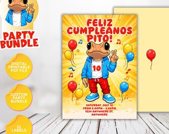 Coquí Geburtstagsparty Bundle Bearbeitbar | Bad Party Bunny Druckbare Dekorationen | Einladung, Chipsbeutel, Capri Sun Labels