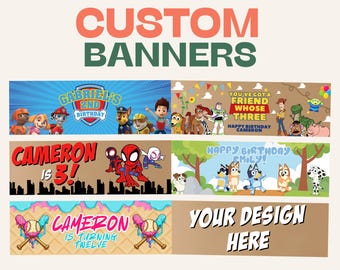 Benutzerdefinierte Banner druckbare, benutzerdefinierte Cartoon Banner - personalisierte Geburtstagsbanner, Party Banner Digitaler Download, 6x2 Banner, Abschlussdekor