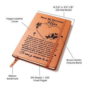 para mi hermosa hija| Libreta con mensaje de amor para hija| Leather Journal for daughter| Ideas de regalos para hija de papa
