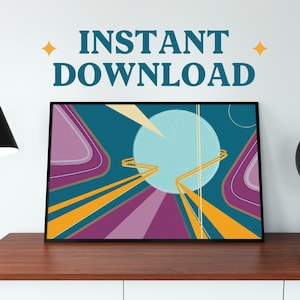 Abstract Art Print INSTANT DOWNLOAD | &quot;Spaceship 82&quot; | Printable Mid-century Modern Wall Art | Retro Sci-fi Decor