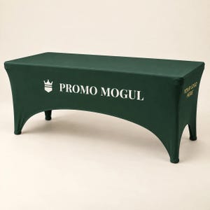 Custom Stretch Table Cover with Logo | 4, 6 or 8 ft Printed Spandex Style Table Throw | Trade Show Vendor Booth Tablecloth