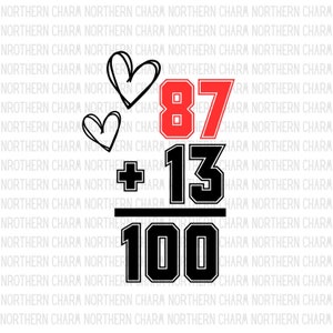 Travis Kelce T Swift number 87 plus 13 equals 100 Digital Download / SVG PNG