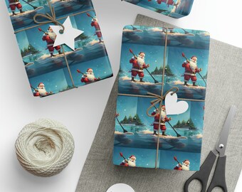 Christmas, Holiday Standup Paddle Boarding SUP Santa Clause Wrapping Paper, Gift Wrapping, Colorful, Unique Gift Paper, Gift Wrap, Xmas Wrap