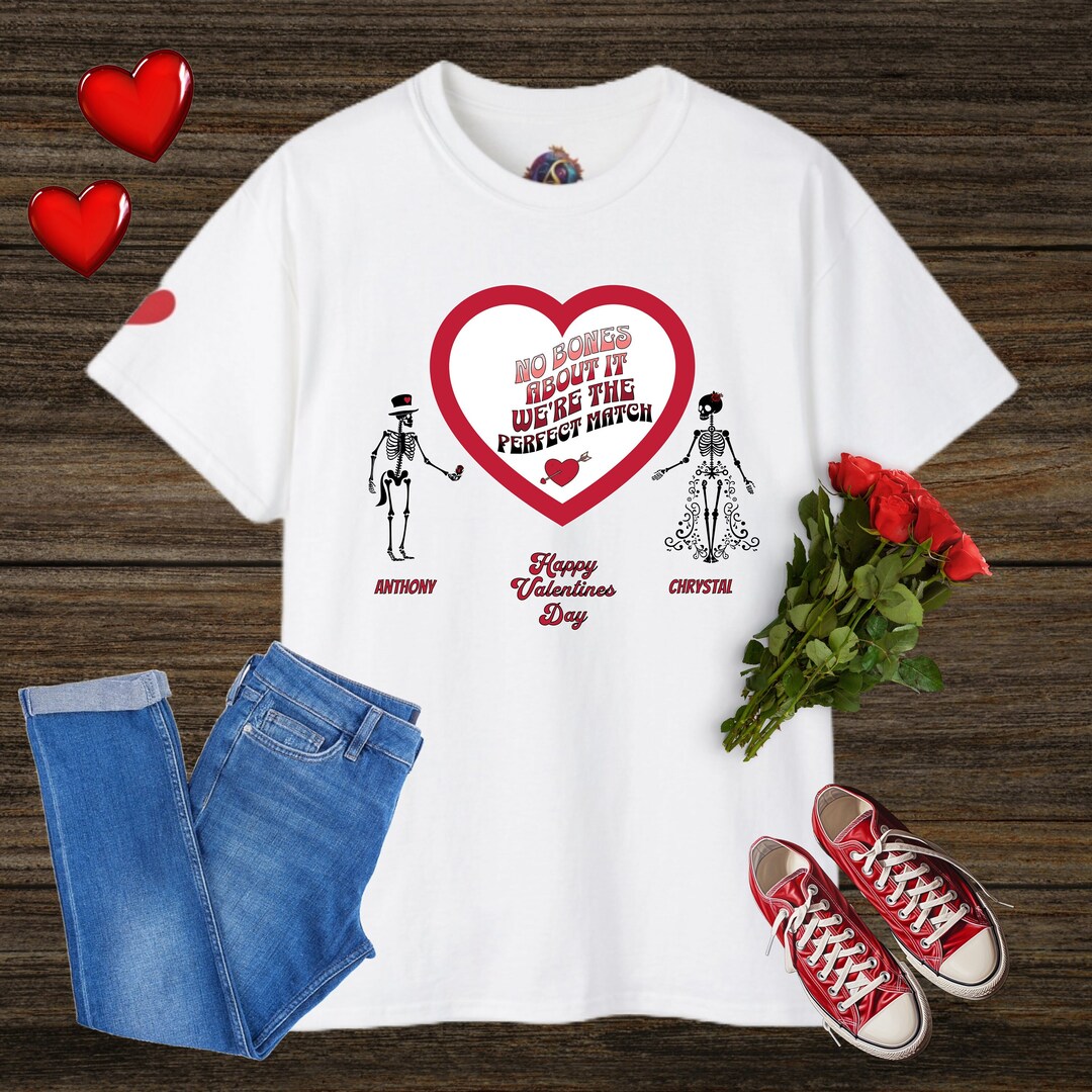Couples Personalized Retro Valentine Skeleton T-shirt, Funny Valentines ...