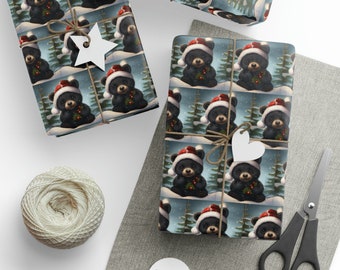 Black Bear Cub Christmas, Holiday Fun Giftwrap Paper, Cute Gift Wrap, Holiday Wrapping Paper, Winter X-mas Gift Wrap, Boys Gift, Girls Gift