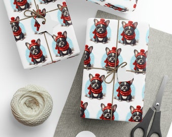 French Bulldog Christmas Gift-Wrapping Paper, Fine Gift Wrap, Dog Holiday Wrapping Paper, Cute Pet Lovers Christmas Gift Wrap, Xmas Wrap