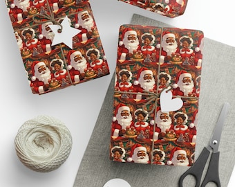 Black Santa Christmas, Holiday Giftwrap Paper, Fine Gift Wrap, African American Mr & Mrs Clause Wrapping Paper, Gift Wrapping, Fun Gift Wrap