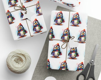 Rainbow Penguin Christmas, Holiday Giftwrap Paper, Fine Gift Wrap, Holiday Wrapping Paper, Gift Wrap, Xmas Wrap, Boys Gift, Girls Gift Wrap
