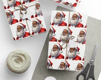 Black Santa Christmas, Holiday Giftwrap Paper, Fine Gift Wrap, African American Santa Clause Wrapping Paper, Gift Wrapping, Xmas Gift Wrap