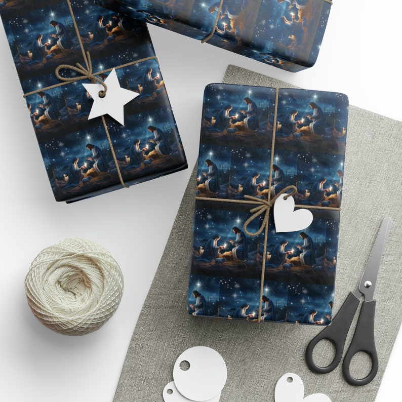 Nativity Scene Gift Wrapping Paper, Baby Jesus Gift Paper, Pretty Gift