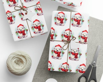 Cute Polar Bear Cub Christmas, Holiday Giftwrap Paper, Cute Gift Wrap, Holiday Wrapping Paper, Winter X-mas Gift Wrap, Boys Gift, Girls Gift