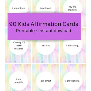 90 Tarjetas de afirmación para niños, tarjetas en blanco de afirmación, generar confianza, PDF, imprimible, salud mental, ansiedad, depresión, tarjetas de motivación