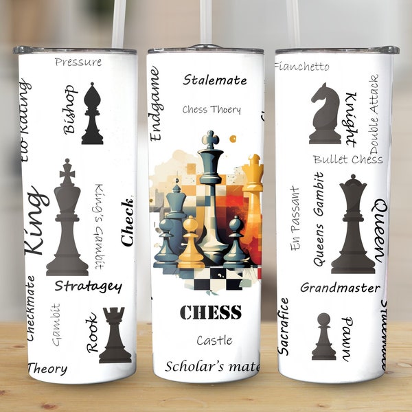 Chess Vibes Tumbler Wrap PNG Chess Game Seamless 20oz Skinny Tumbler Sublimation Design Template Straight Digital Design Instant Download