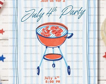 4. Juli GRILLEN-Einladung, bearbeitbare patriotische Grillparty einladen (digitaler Download)