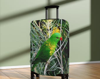 Scaly breasted Lorikeet Luggage Cover,  Vibrant Green Parrot Suitcase Protector, Australian Bird Travel Gift