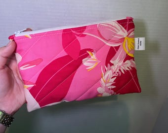 Pink Floral Quilted Small Zipper Pouch