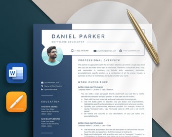 Resume Template Blue | CV Template | Professional Resume Template for Pages, Word | Minimalist executive