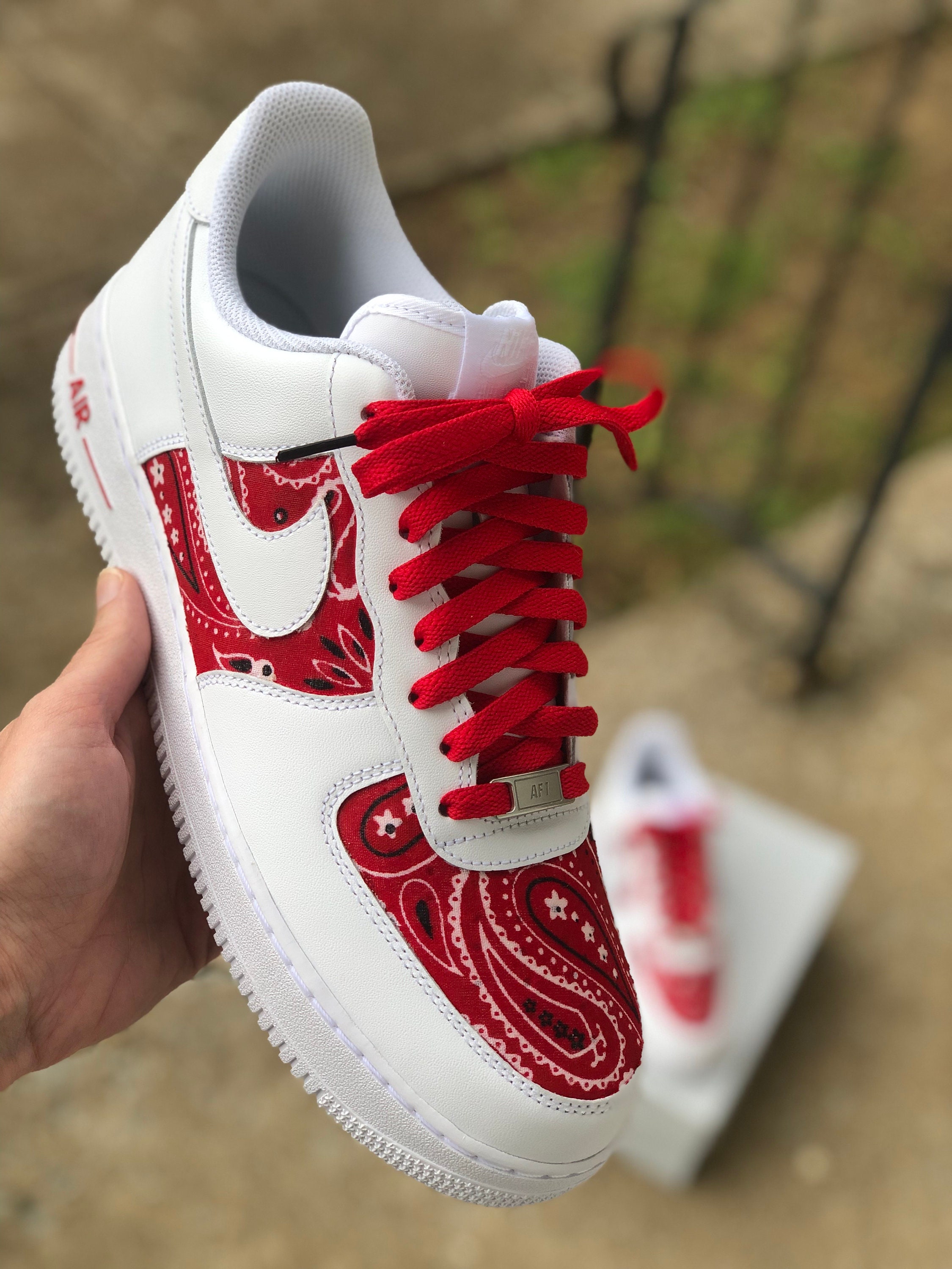 Red Bandana/paisley Custom Af1s Etsy