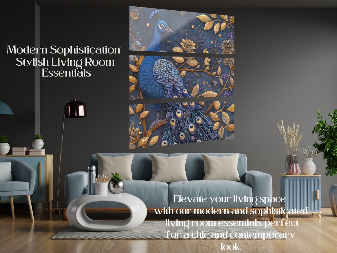 Vintage Peacock & Floral Triptych Stunning Acrylic Art Prints Elegant ...