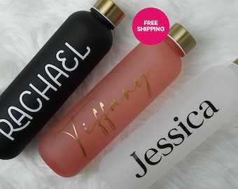 Personalized Frosted Water Bottle: 32oz Reusable Plastic with Gold Cap