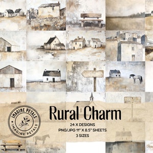 24 rustieke landelijke charme landschapsachtergrond papier, platteland neutrale achtergronden schilderkunstige digitale kunst, herfstjunkdagboek, scrapbooking