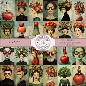 Big Apple Tree: 87 ritratti di persone del raccolto, diario spazzatura, kit di scrapbooking digitale, carta stampabile, fattoria di frutta estiva, effimeri vintage