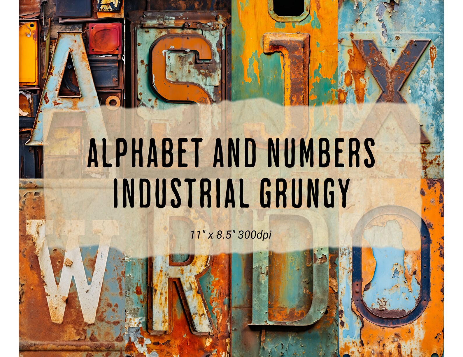 Industial Lettering Grungy Industrial Alphabet Letters Numbers, Digital Collage Typography ...
