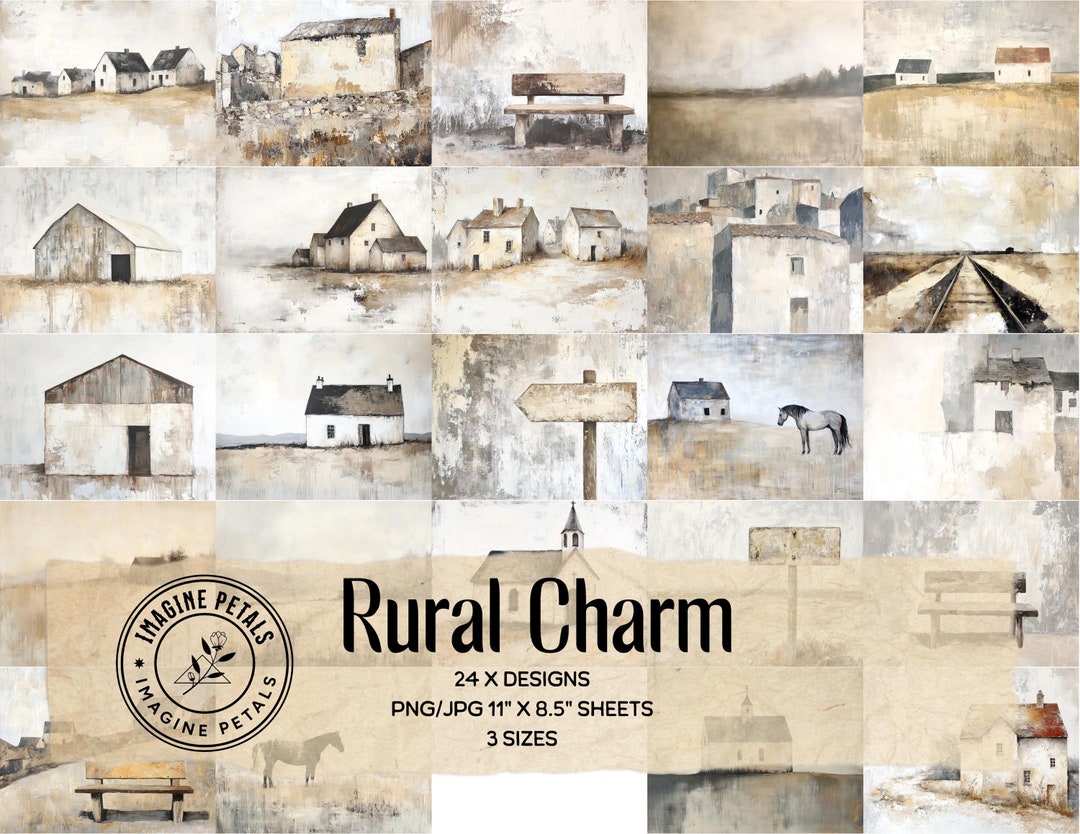 Rural Background Pattern 24 Rustic Rural Charm Landscape Background Papers, Countryside Neutral ...