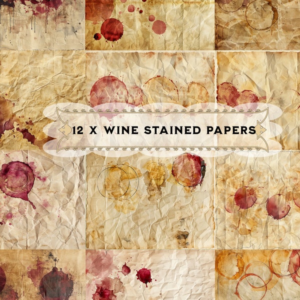 12 Dirty Old wine stained Papers, Commercial Use, Stained Vintage Papers, Jpeg, Printable, Junk Journal, Scrapbooking Digital Art - 11x8.5"