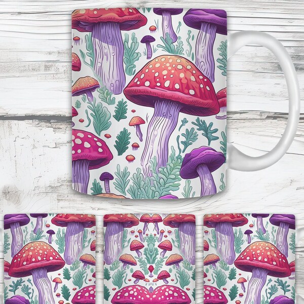 Retro Groovy Boho mushrooms seamless pattern - repeating file for fabric sublimation Instant DIGITAL DOWNLOAD ONLY paper surface design png