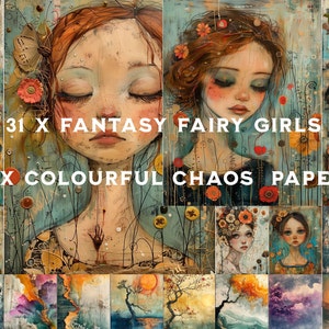 31 grillige feeën, fantasie feeën meisjes jpeg afdrukbare papieren, CU ongewenste dagboekpagina's, commercieel gebruik junk journaling, digitale scrapbooking